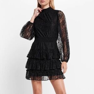 NWT - EXPRESS Mini Lace Black Mock Neck Dress. Size XS